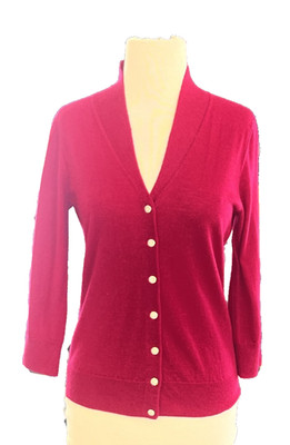 Talbots Raspberry Pink Merino Wool Button Cardigan Sweater V-Neck Petites PS