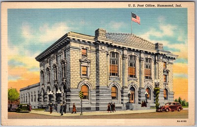 Vintage Linen Postcard Hammond Main Postal Facility Skylight 1940s