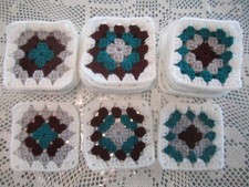    24-4" GRANNY SQUARES BLOCKS 4 AFGHAN, AFGHANS TEAL, BURGANDY, GRAY, WHITE