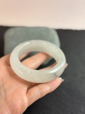 Natural Icy White Jade Bangle 54mm Translucent Grey Ink Wash