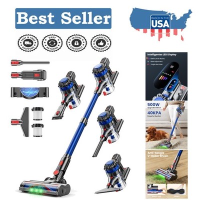 Smart Cordless Vacuum Cleaner with V-Shape Brush & 60 Min Battery Life for Pets