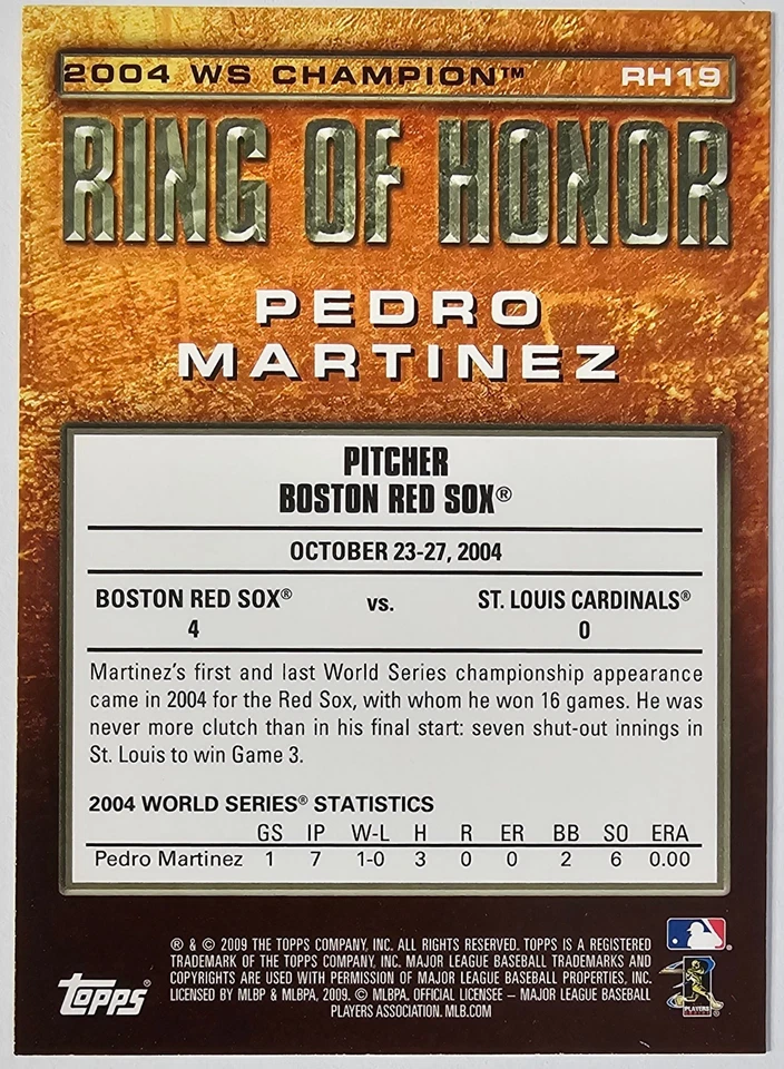 2009 Topps - Ring of Honor Pedro Martinez #RH19 - Image 2 of 2