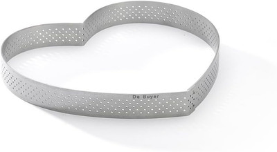 PERFORATED TART RING, Heart, in Stainless Steel, 0.75-Inch high O 7-Inch, Silber