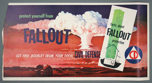 Original Vintage Cold War Era Fallout Poster/Window Card, Civil Defense, 1958