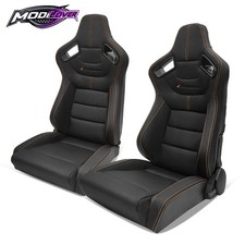 Universal Reclinable Big Style Racing Seat Dual Slider Pu Carbon Black Pair Universal Reclinable Big Style Racing Seat Dual Slider Pu Carbon Black Pair