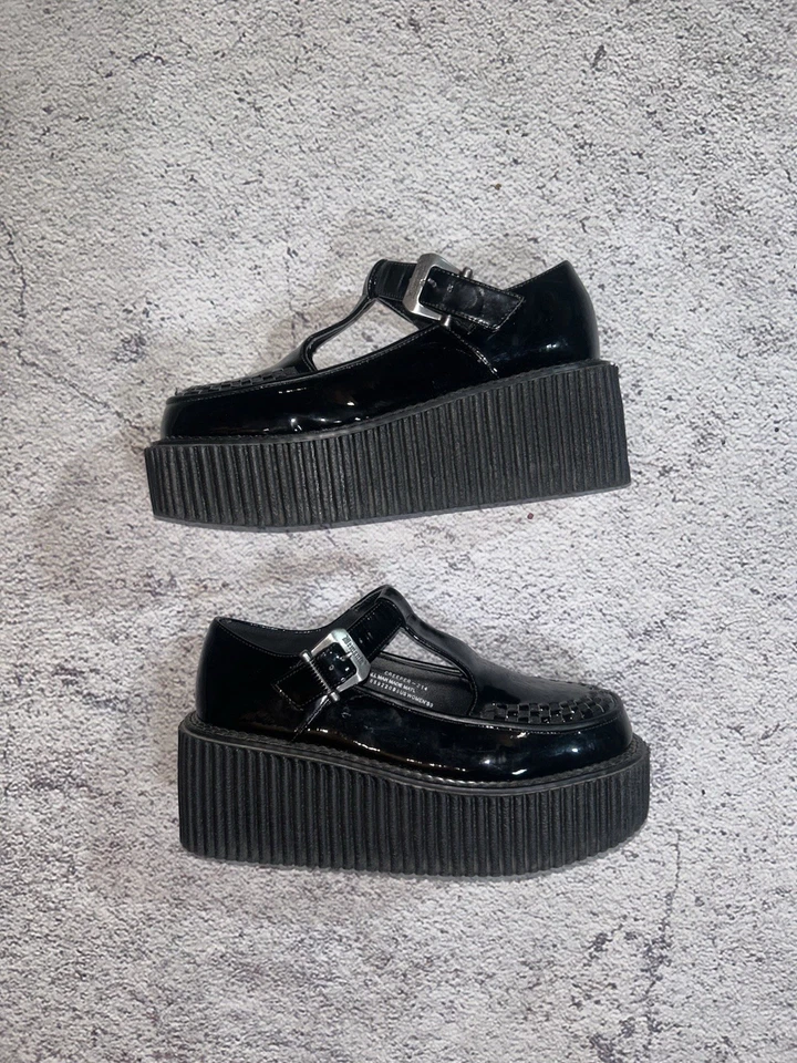 Demonia Creeper 214 Mary Jane T-Strap Platform Creepers Black - Photo 1/4