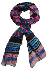 Women's Vibrant Aztec Tribal Print Lightweight Shawl Wrap Scarf Pink and Blue 
