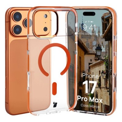Handyhülle für iPhone 17 Pro Max Bizon Case Cover Transparent mit orangem Rahmen
