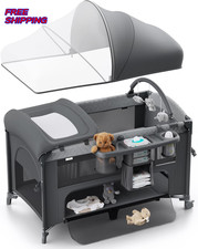 4 in 1 Baby Bassinet Pack and Play Bedside Crib Sleeper Diaper Changer Comes