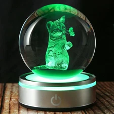 3D Cat Lover Gifts for Women Crystal Ball Cat Figurine with Lamp for Home Decor 