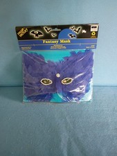 Vtg Halloween costume feather mask Fright Factory Blue With Pearls New old stock