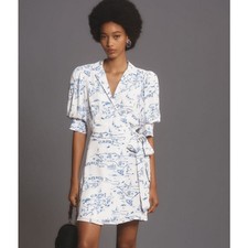 Anthropologie Maeve Short-Sleeve Collared Wrap Mini Dress Neutral Size Small