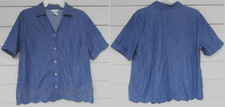 Koret City Blues Womens Shirt Denim Blue Sz Large Embroidery Button Scalloped