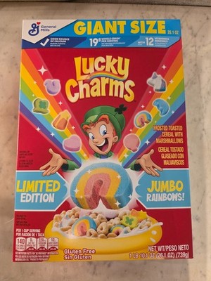 Lucky Charms Giant Size Limited edition cereal with Jumbo Rainbow Marshmallows