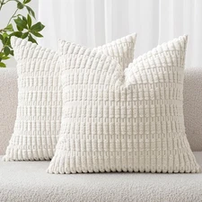 MIULEE Pure White Corduroy Decorative Throw Pillow Covers 20x20 Inch - Pack of 2