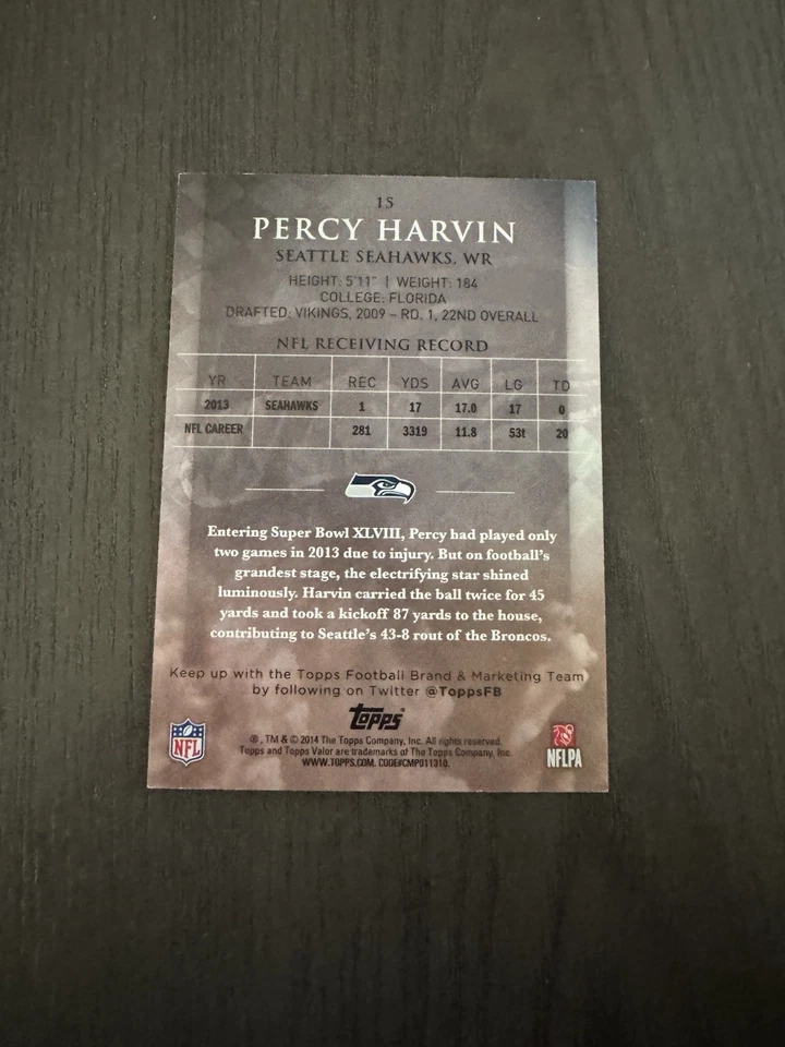 2014 Topps Valor Valor /99 #15 PERCY HARVIN Football Card - Image 3 of 3
