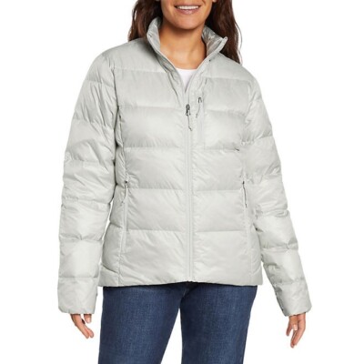 Eddie Bauer Women's Packable Puffer Jacket Size L Silver Shine