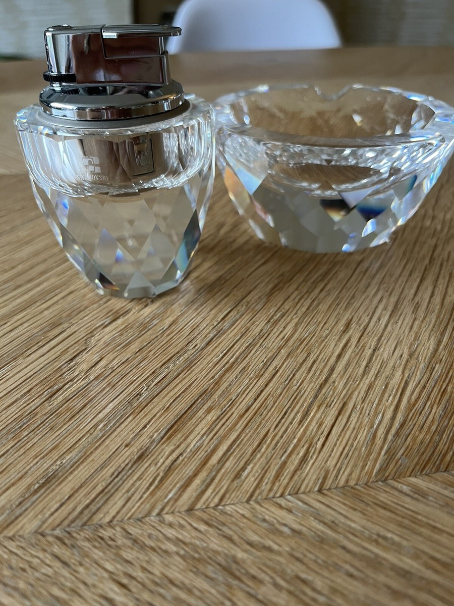 Swarovski Crystal Lighter, Ashtray & Cigarette Holder Set. Vintage