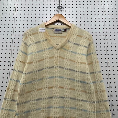 Vintage AMANA Wintuk Knit Sweater Mens Size 42 Beige V Neck