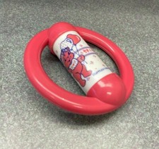 Vintage Evenflo Rattle Chime Baby Toy Ruffles N Bows Teddy Bear Pink Circle