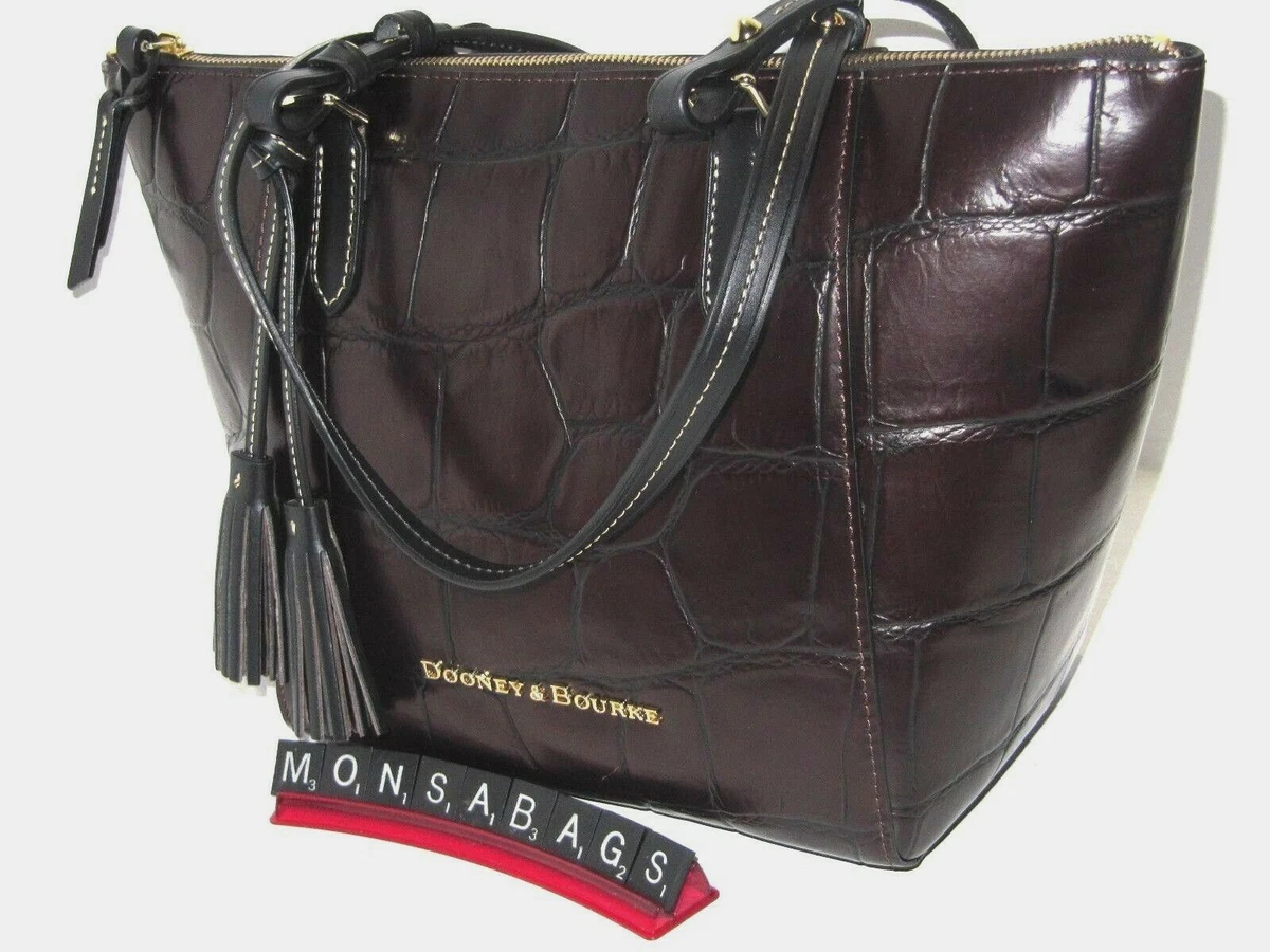Dooney Bourke New Maxine Espresso Brown Black Leather Tassel Tote Bag NWT 288
