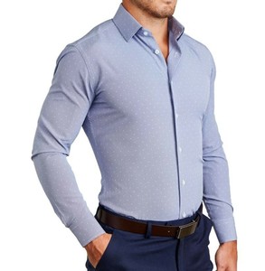 white dress shirt with blue dots