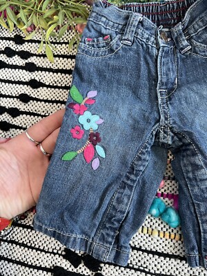 Baby Gap Colorful Flower Tree Embroidery Felt Appliqué Blue Jeans