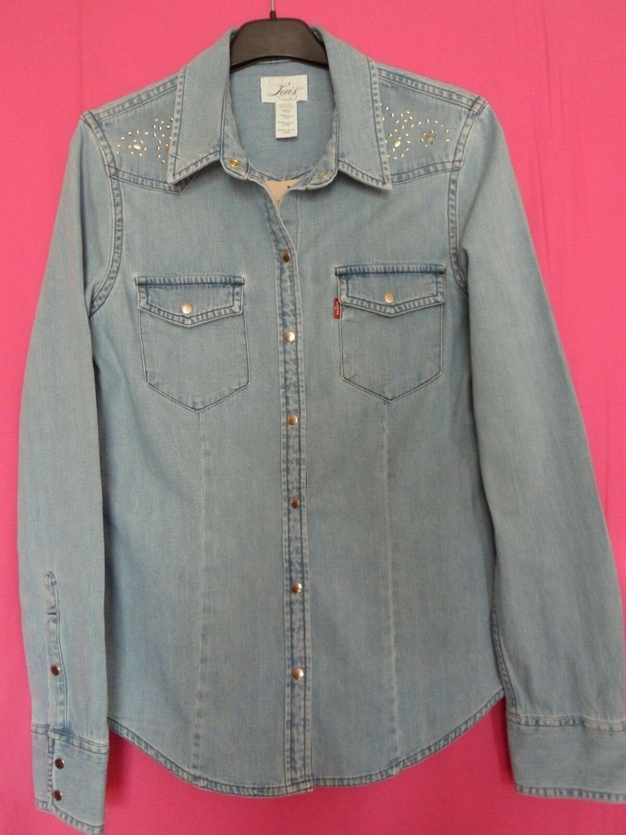 BNWT 'LEVIS' Shoulder Stud Detail Denim Shirt Blouse Size XS Fit