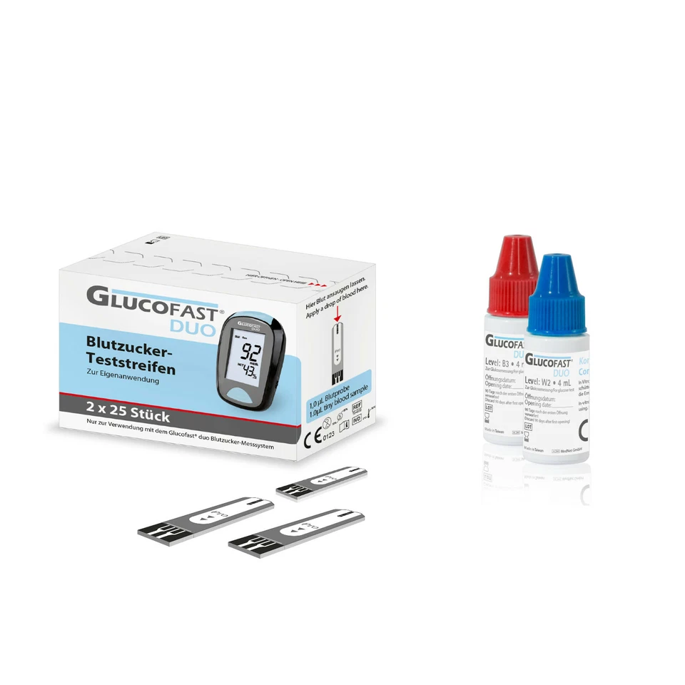 Glucofast Duo Teststreifen 50 Stück inkl. 2x4mL Kontrolllösung