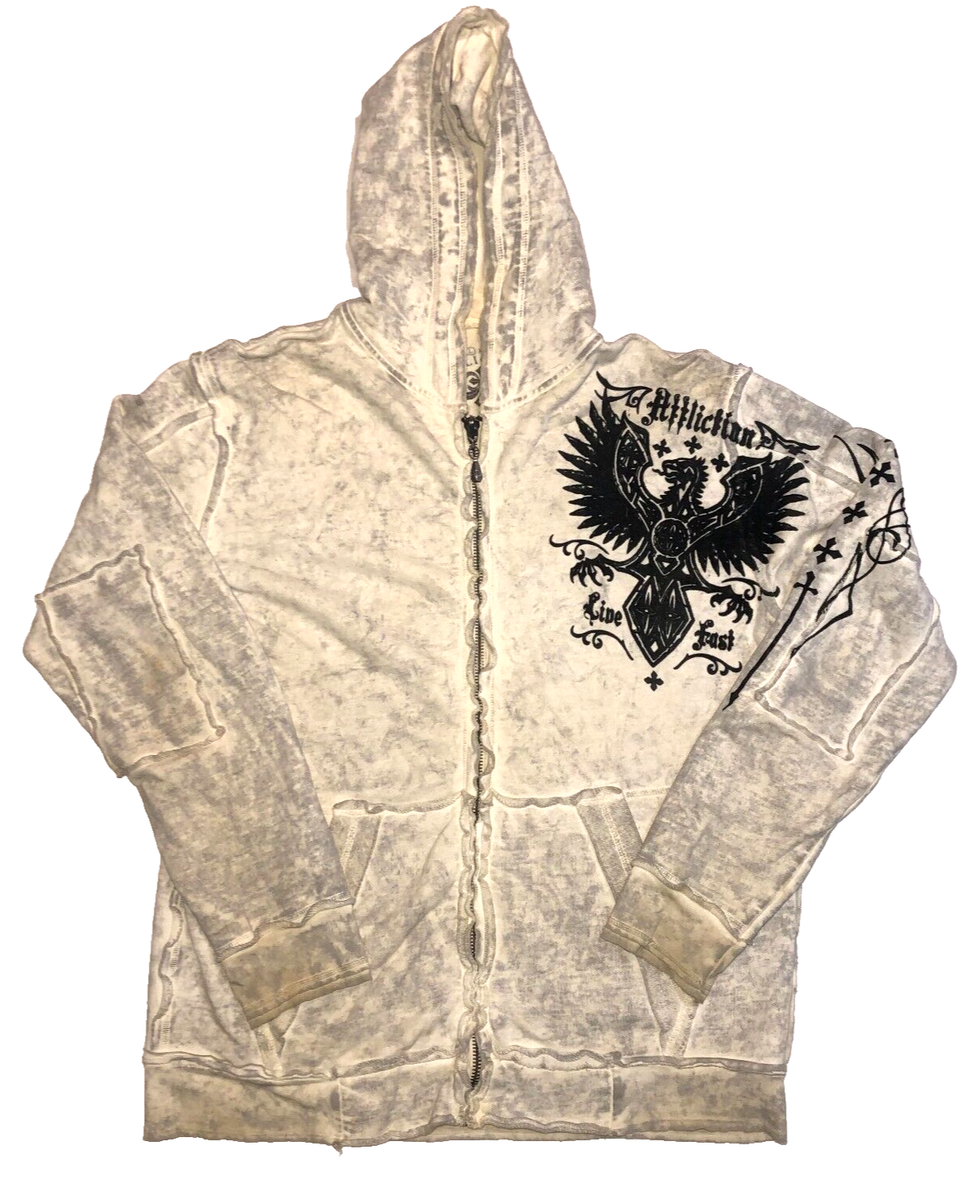 Rare Y2K Affliction Men's Gray Live Fast Full Zip Hoodie L | eBay