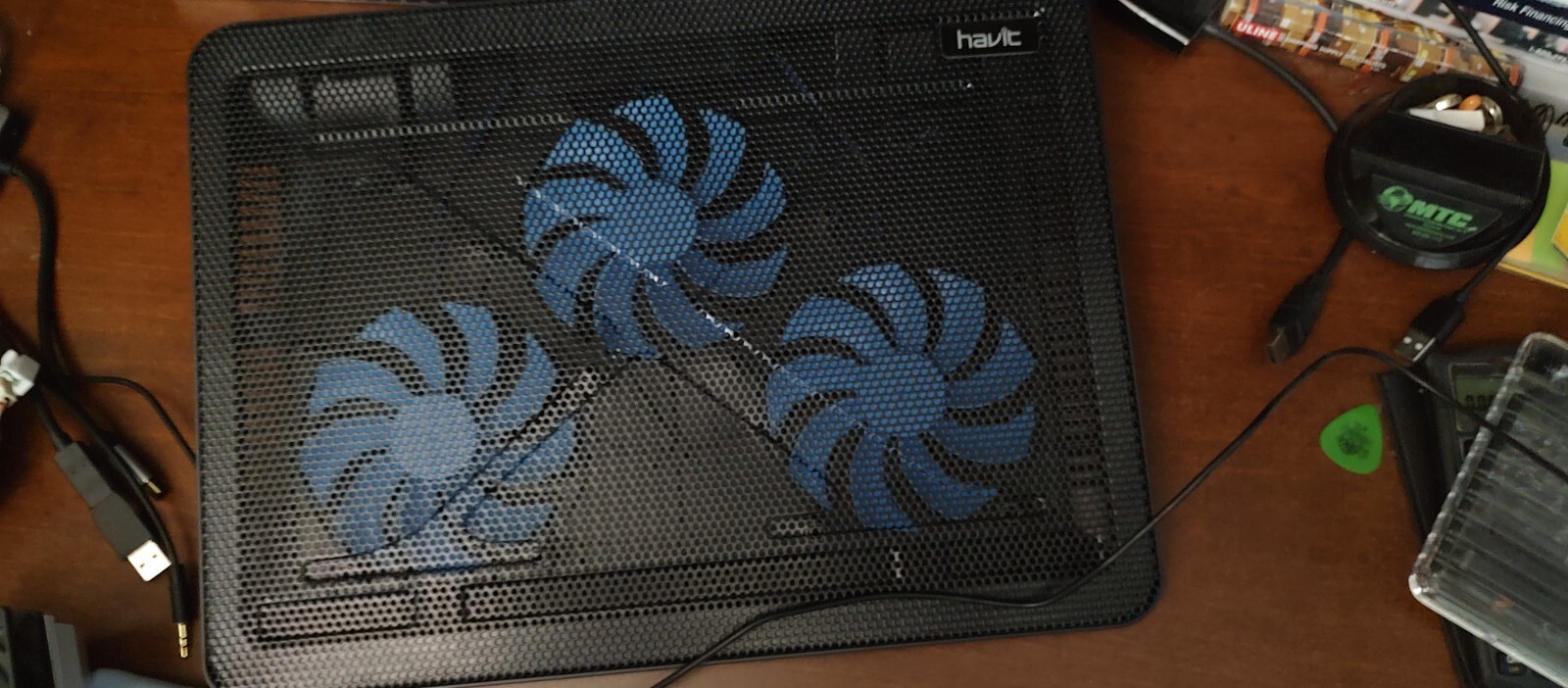 Laptop Stand Triple Fan Cooler w legs - 2 USB ports keep USB availability 3 Fans-image