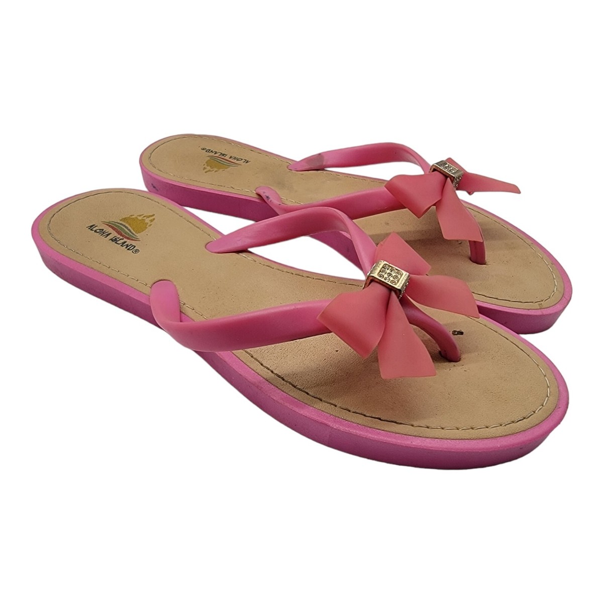 Aloha Island Womens Flip Flop Sandals Pink Bow Thong Strap 10