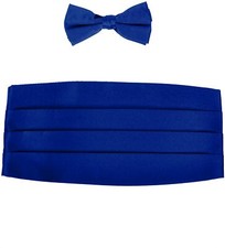 NEW Uomo Venetto Blue Men's Poly Satin Tuxedo Bowtie and Cummerbund Set