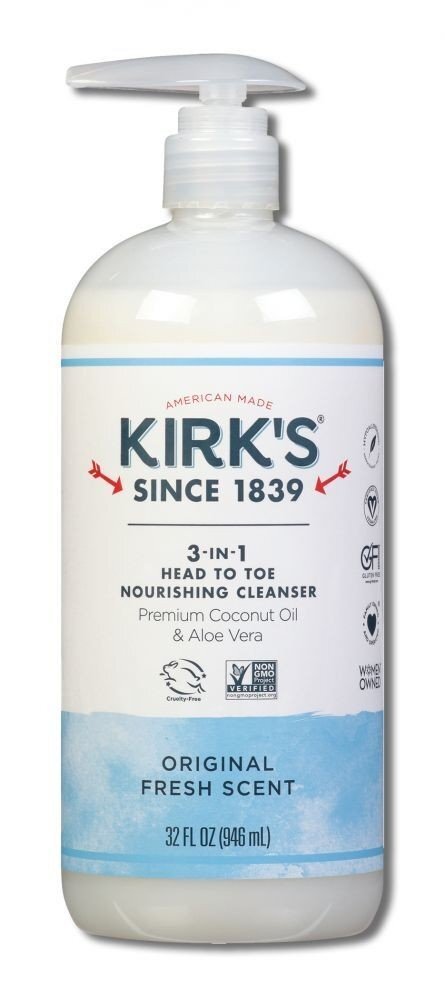 Питательное очищающее средство Kirks Natural 3 в 1 с головы до ног со свежим ароматом, 32 унции жидкости