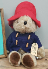 Paddington Bear Plush Stuffed Toy Eden Blue Felt 4 Button Coat Red Hat Tag 14"