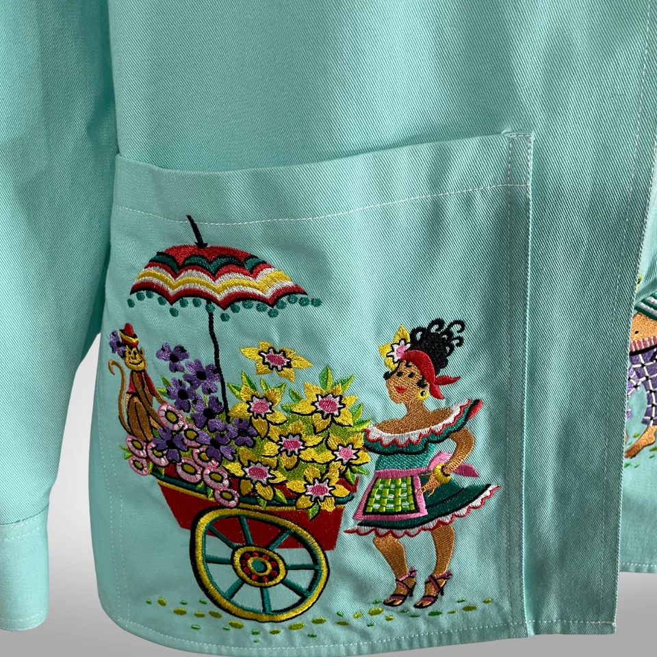 Chaqueta De Colección Bob Mackie Usable Arte Turquesa Para Mujer Grande - Bordado Tropical Foto 2 de 4