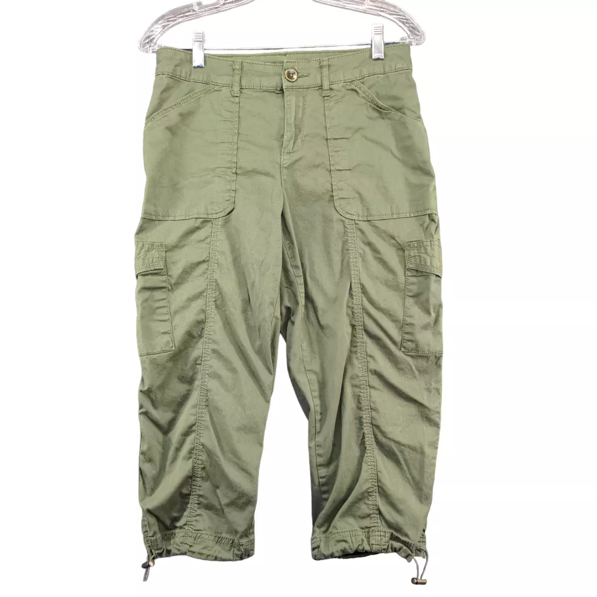 Time Tru Women s Capri Pants Green 8 Cargo Pockets Comfort