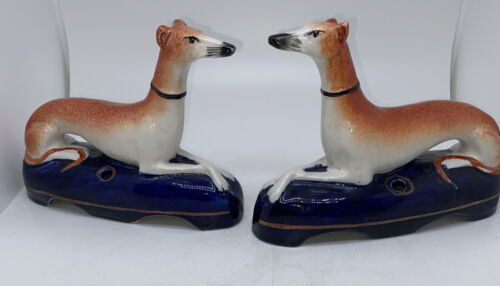 Vintage  Staffordshire Greyhound or Whippet dog figurine pen holders - Picture 1 of 12