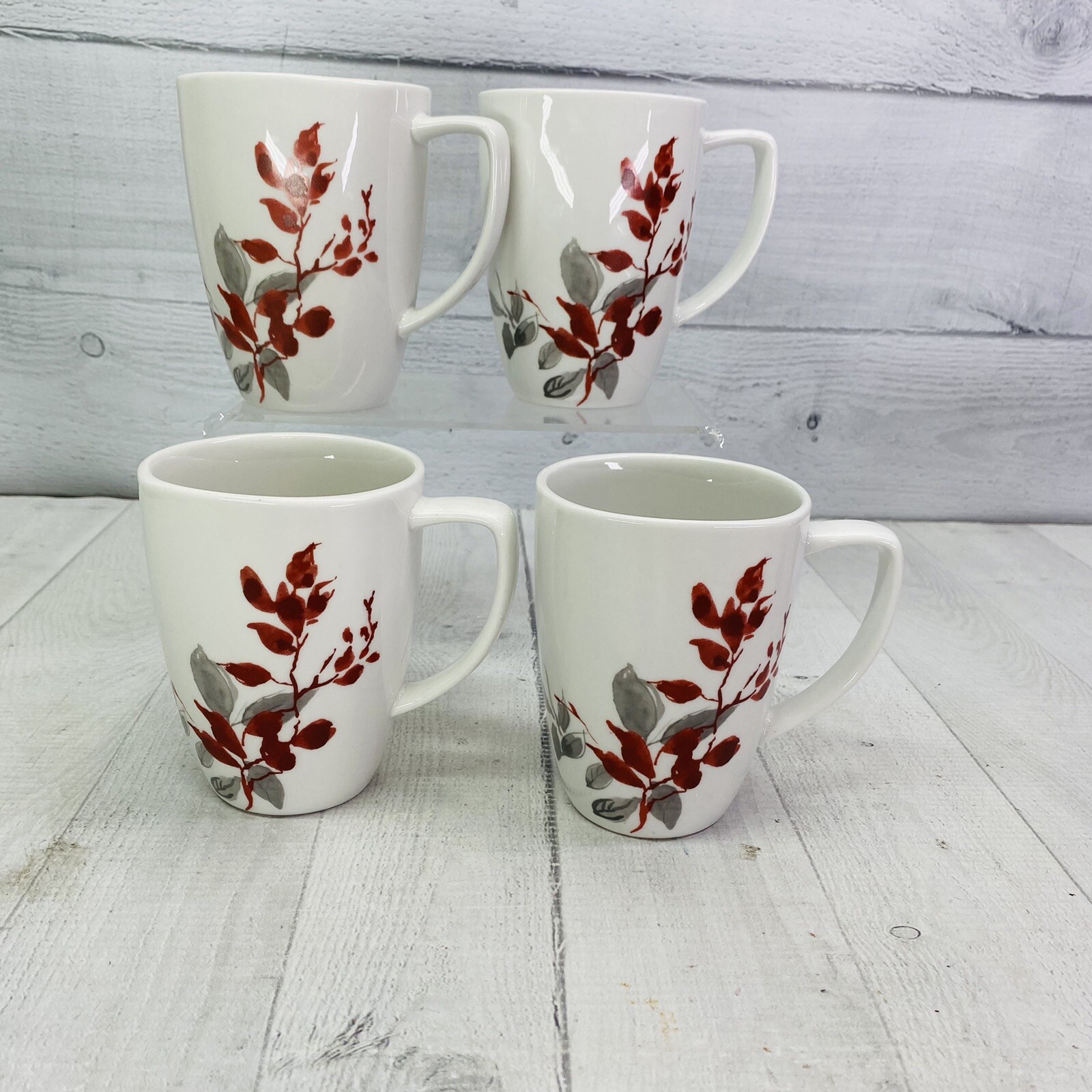 Corelle Coordinates KYOTO LEAVES Red Gray Design 11oz Porcelain Cup Mug