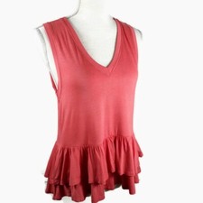 Altar'd State V-Neck Top Extra Small Pink Sleeveless Layered Ruffles