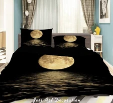 3D Moon Water Black Quilt Cover Set Duvet Cover Bedding Pillowcases