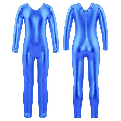 Girls Fitness Bodysuit Ballet Dance Gymnastic Leotard Zipper Glittery Unitard - Picture 24 of 43