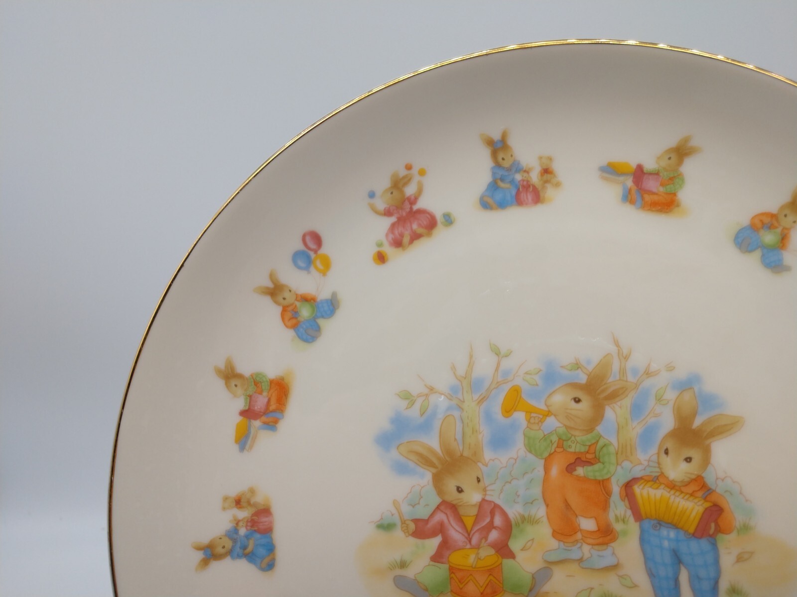 Child Rabbit Plate and Bowl Mount Clemens Pottery Japan Spring Easter 7.5 in