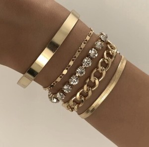 Authentic Anthropologie Five-piece Gold Plated Bangle Stacking Rhinestone Bracelet Set