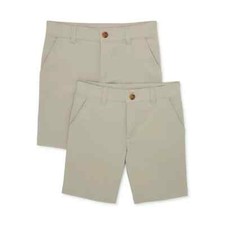 2Pk Wonder Nation Boys School Uniform Flat Front Shorts 10 Beige Pull-On