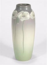 Rookwood Pottery matte floral vellum white poppies green 1910 LE arts  crafts
