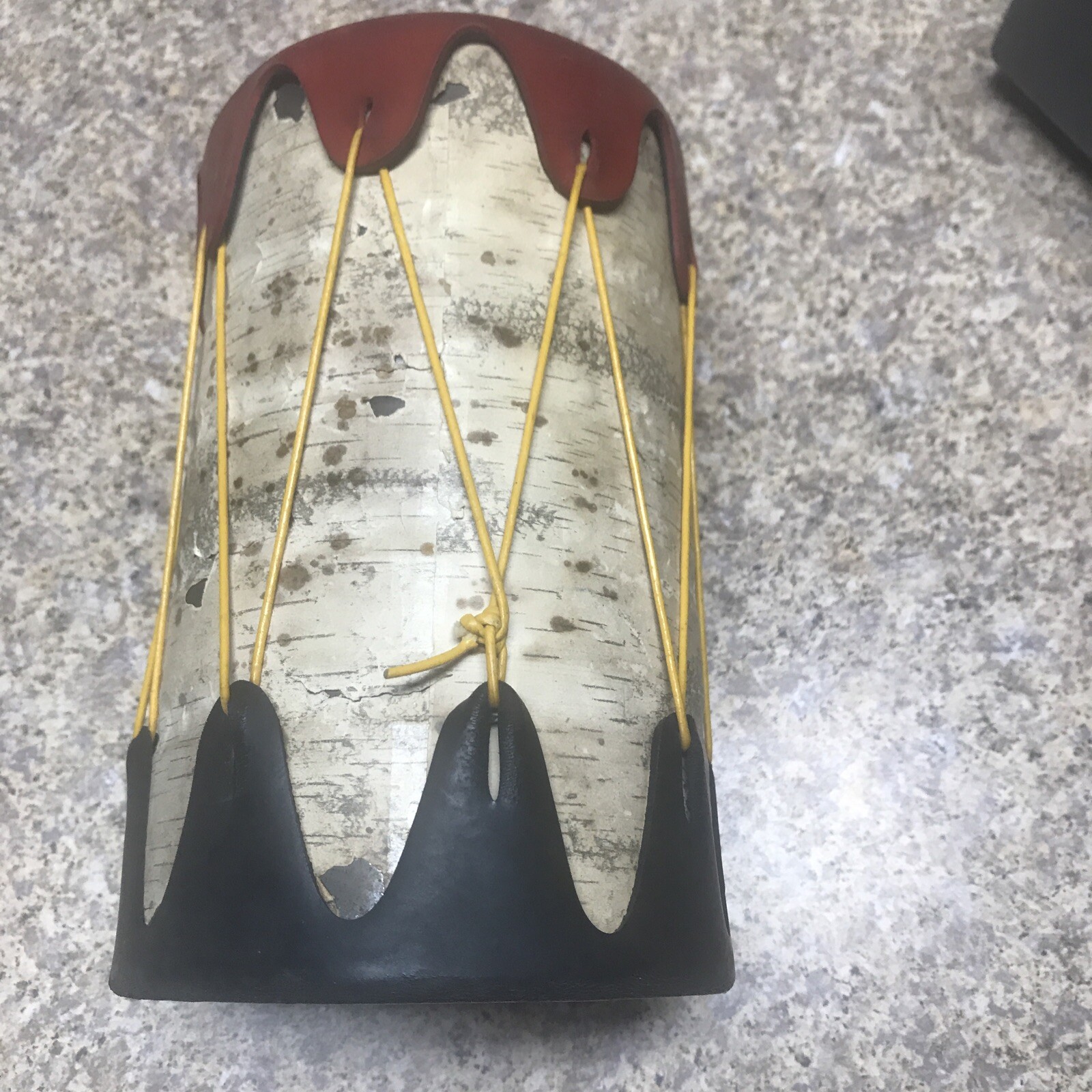 Vtg American Native Indian TomTom Toy Drum Faux Birch Red Black Niagara