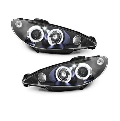 2 FEUX PHARE AVANT ANGEL EYES NOIR PEUGEOT 206 PHASE 1 EN H4 - Photo 1/2