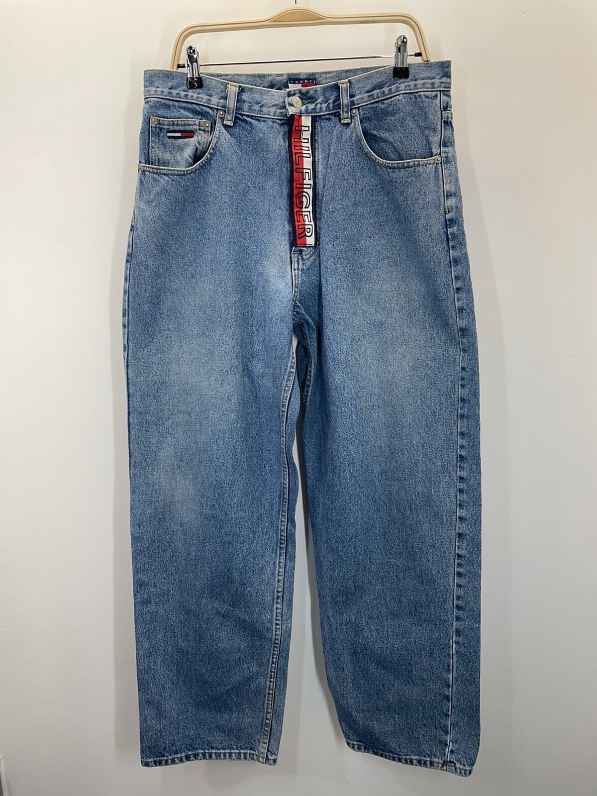 VTG 90s Baggy Wide Leg Denim Jeans Tommy Hilfiger Mens SZ 34 X 31