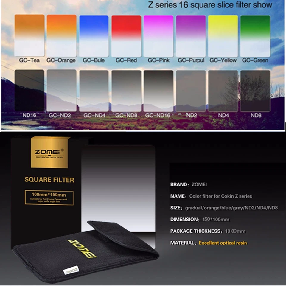 ZOMEI square 10*15CM Graduated GC-Gray GND2/GND4/GND8/GND16 For Cokin Z-PRO - Image 3 of 4